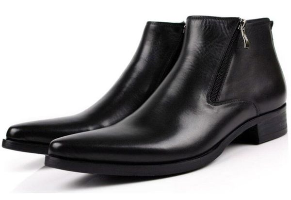 

men boots genuine leather black Pointed Toe luxury fashion classic business office formal ankle boots men shoes male