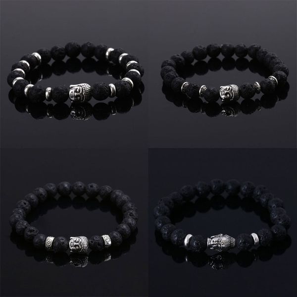 8mm Männer Frauen versilbert Lava Naturstein Charm Armbänder Vulkangestein Gebet Glücksperlen Schmuck