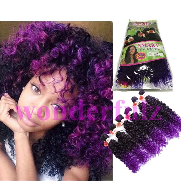 Kinky Curly Deep Wave Peruvian Hair Curly 6 Bundles Ombre Purple