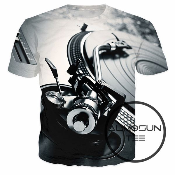 

wholesale- almosun technics turntable dj music audio books 3d all over print t shirts short sleeve fashion summer hip hop tee women men, White;black