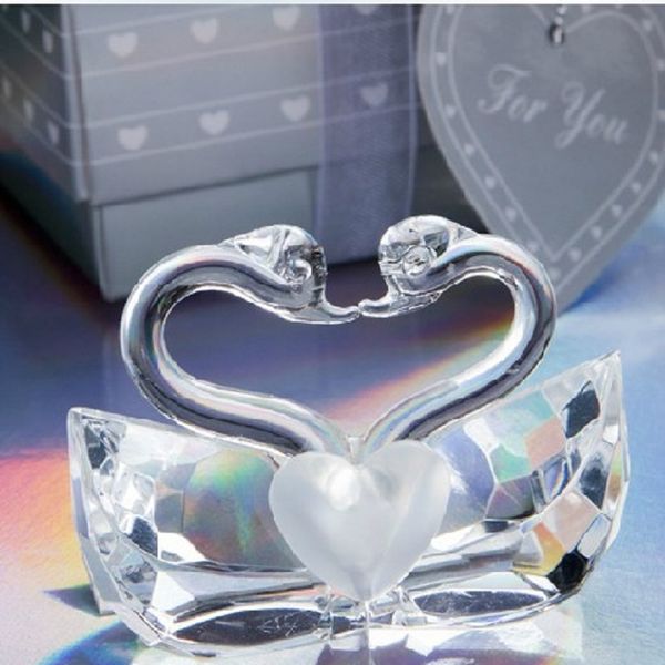 Romantische Hochzeitsgeschenke und Geschenke K5 Kristallküssende Schwäne Figuren Brautpartybevorzugung Kristallschwan WA1965
