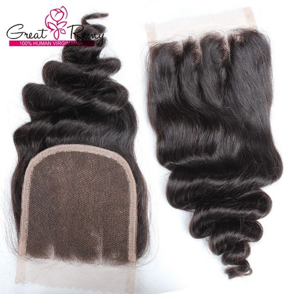 İşlenmemiş Hint İnsan Saç Remy Gevşek Dalga Dantel Kapatma 3 Yollu Bölüm 4 * 4 Hairpieces Doğal Renk Siyah Kadınlar için Boyat Edilebilir Çok Popüler