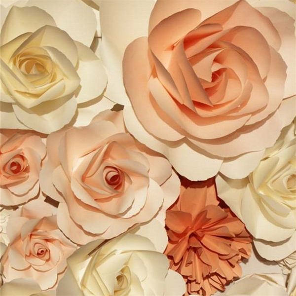 10x10ft Crema Colore corallo Fiori 3D Sfondo da parete Matrimonio Rose romantiche Sfondi fotografici floreali Neonato Foto Shooting Prop