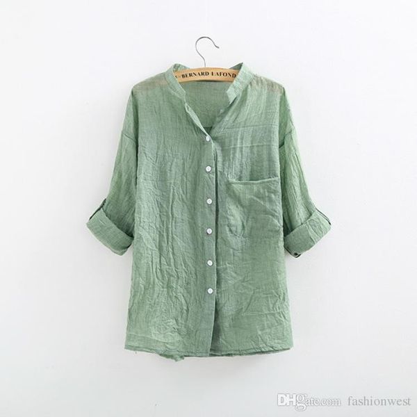 

Женские Блузки Элегантный Хлопок С Длинным Рукавом V Леди Одежда Мода Тонкий Женщ