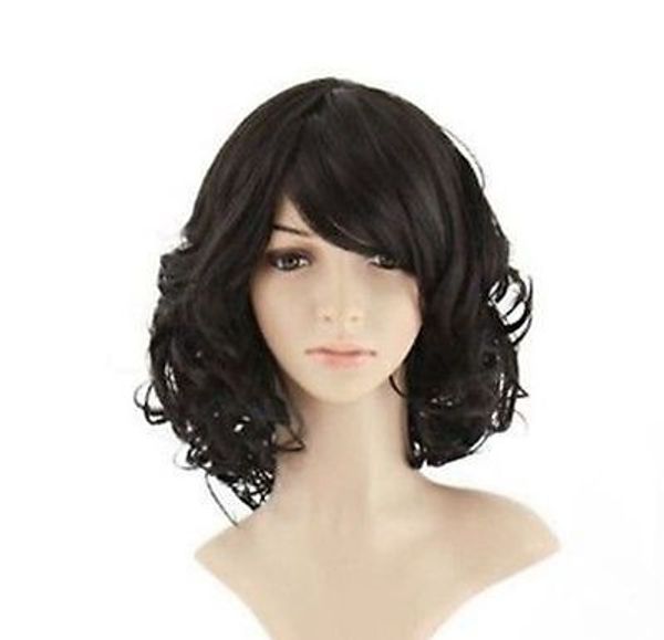 

women's short wig curly wavy ladies hair cosplay party wigs, Black;brown