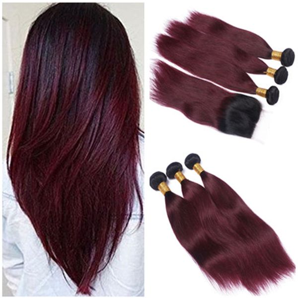 Malaysian Wine Red Ombre Virgin Human Hair Weaves 3bundles With