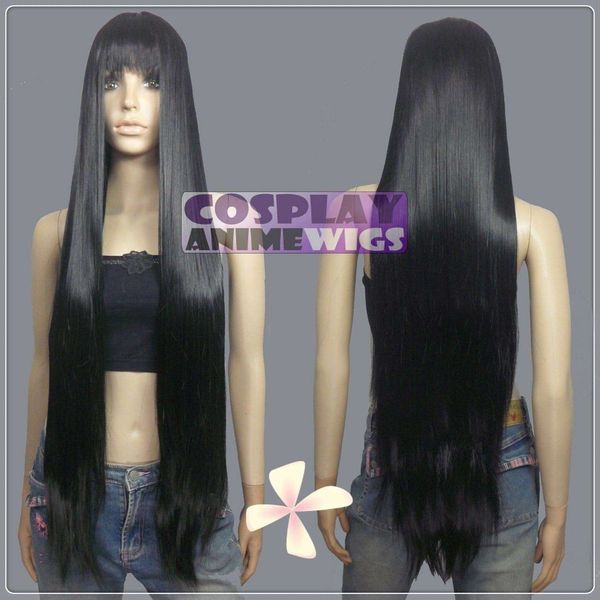 

100cm black heat styleable long cosplay wigs with bangs vl_001, Golden;white