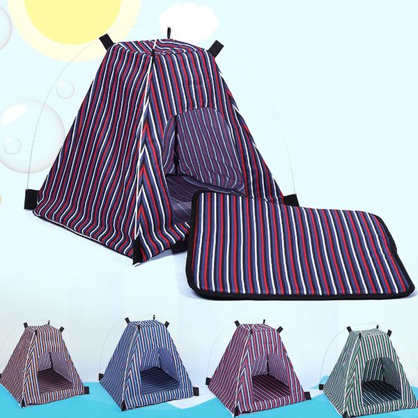 

pet собака кошка питомник съемный съемный водонепроницаемый оксфорд ткань пэт палатка полоса стиль открытый путешествия pet bed supplies 4 ц