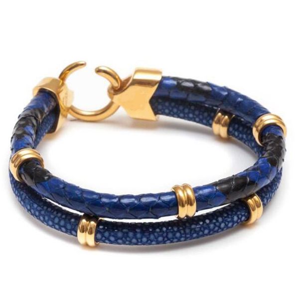 

Beichong High End Python Leather Bracelet with 316L Stainless Steel Snake Python Leahter Bracelet Bangle Men