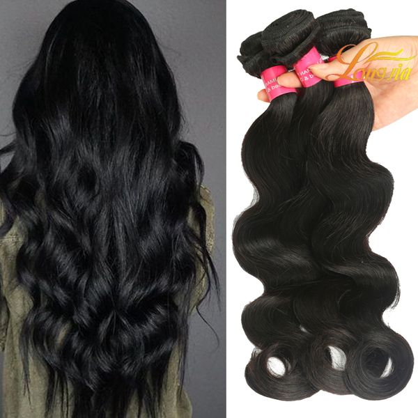 

лучшие продажи индийский, перуанский, малайзийский оригинальный бразильский человеческих волос утка волнистые 3 4 5 шт бразильский волна тел, Black