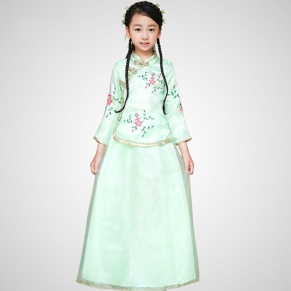 Q228 Nova Chegada Crianças Chinês Tradicional Traje Top + saia 2 Pcs Menina Traje Antigo Chinês Crianças Hanfu Roupas de Casamento 18