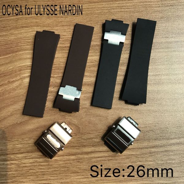 

26mm rubber black brown gold belt watch band leather strap fit watches band