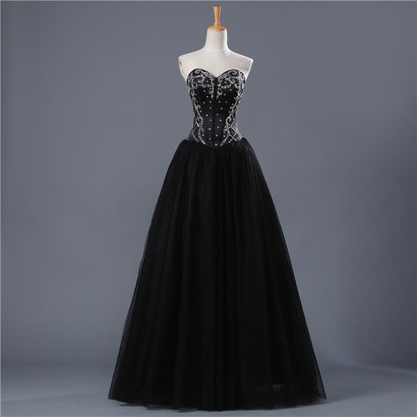 

бисером черный тюль бальное платье пром платья зашнуровать 2018 элегантный длинные вечерние платья для партии новые платья выпускного вечера, Black