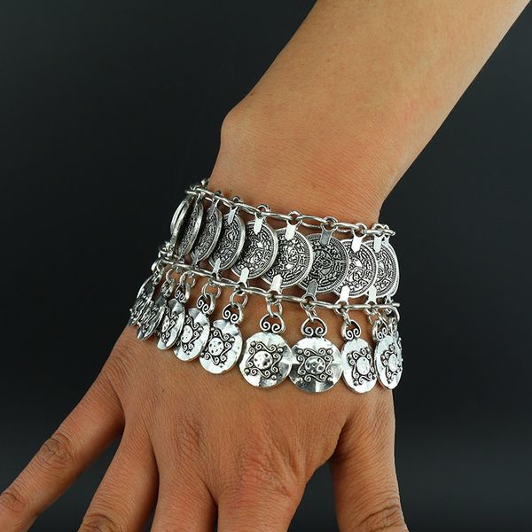 

wholesale- new alloy vintage bohemian bracelets bangle gypsy ethnic multilayer female fashion silver plated bracelet for women fine jewelry, White