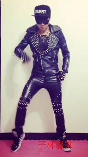 

ds personality theatrical men fashion rivet senior washed leather clothing costume motorcycle clothing / s-xxl, Black;red