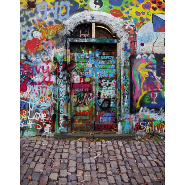 Grafite parede de fundo da porta do arco de fundo piso de tijolos de vinil crianças crianças photo backdrops estúdio booth adereços