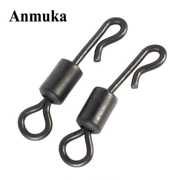 

wholesale- anmuka 50pcs matte black carp fishing quick change swivels long body rolling swivels snap carp fishing accessories tackle 41058