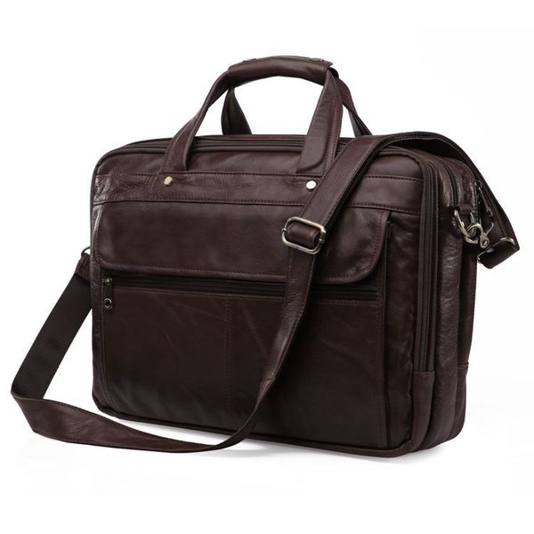 

wholesale- nesitu vintage genuine leather men briefcase messenger bags travel bag portfolio 15.6 inch lapbag #mw-j7146