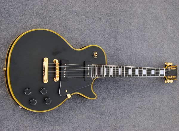 

matte black color custom electric guitar,yellow binding,ebony fretboard,p90 pickups guitars,ing