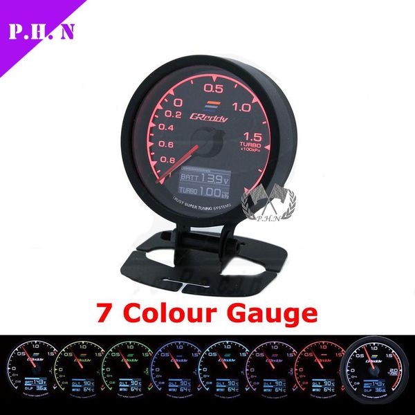 62mm//2.5/" 7Light Color LCD Display Car Turbo Boost Vacuum Gauge w// Voltage Meter