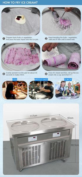 

Eu u a kolice hipment quality double round 50cm pan in tant tir fried ice cream roll ice cream machine ice cream roll machine