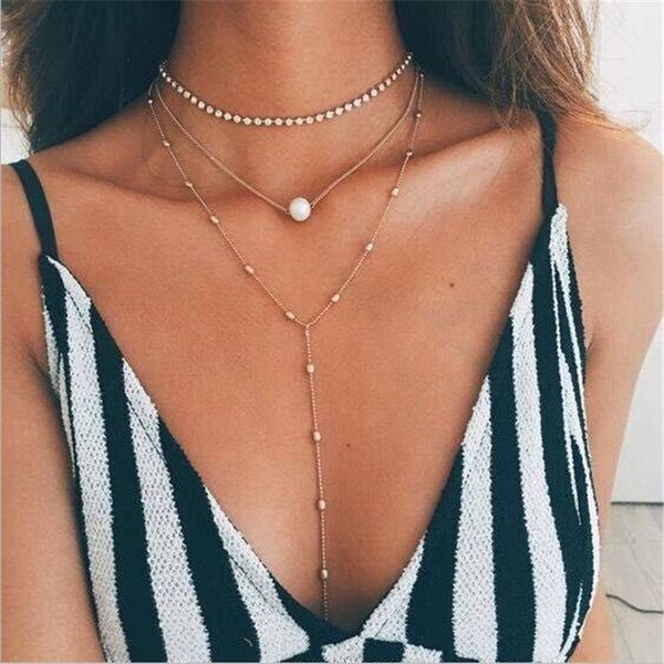 

new chokers jewelry multilayer chunky gold chain pearl statement necklaces for women claw rhinestone collar bib necklace, Golden;silver