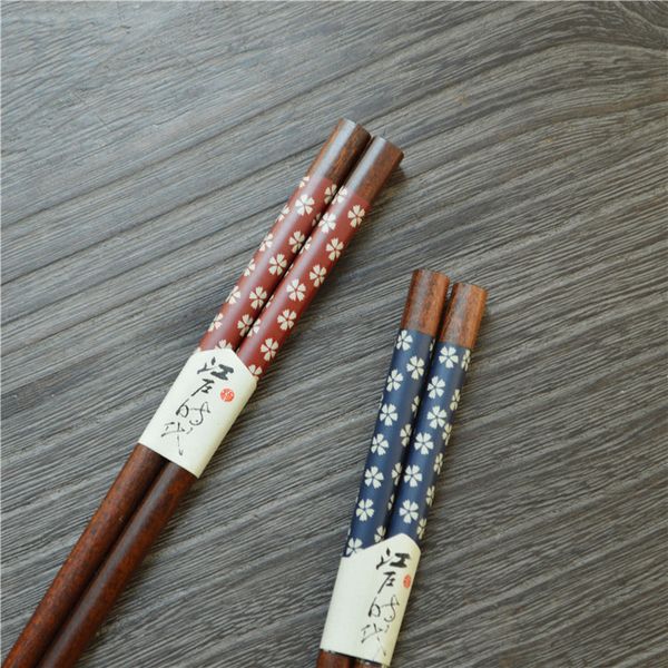 

оптовая продажа - японский стиль деревянные палочки для еды посуда с красными синими цветами деревянные палочки для еды