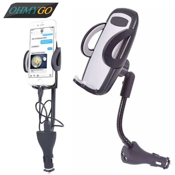 

universal car phone holder charger mount dual usb charger cigarette lighter for iphone samsung huawei htc xiaomi lg etc smartphones