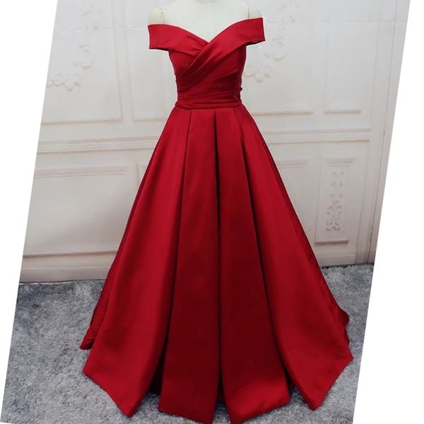 

elegant off the shoulder prom dress long formal evening party gowns red satin dressess with corest back, Black