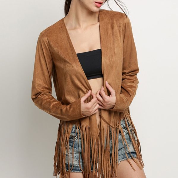 

wholesale- new women jacket casual fashion autumn tassel coat jacket plus size 63 worldwide, Black;brown