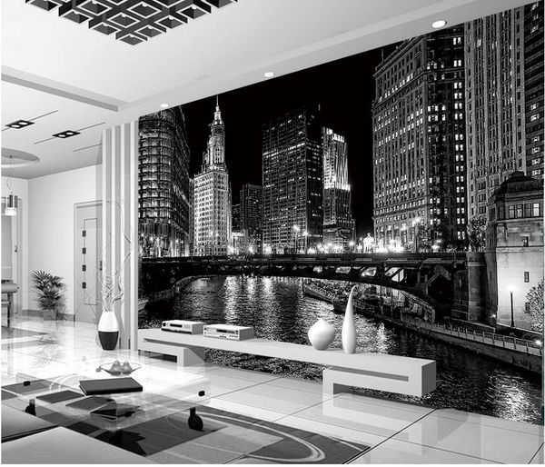 

black and white city night murals mural 3d wallpaper 3d wall papers for tv backdrop
