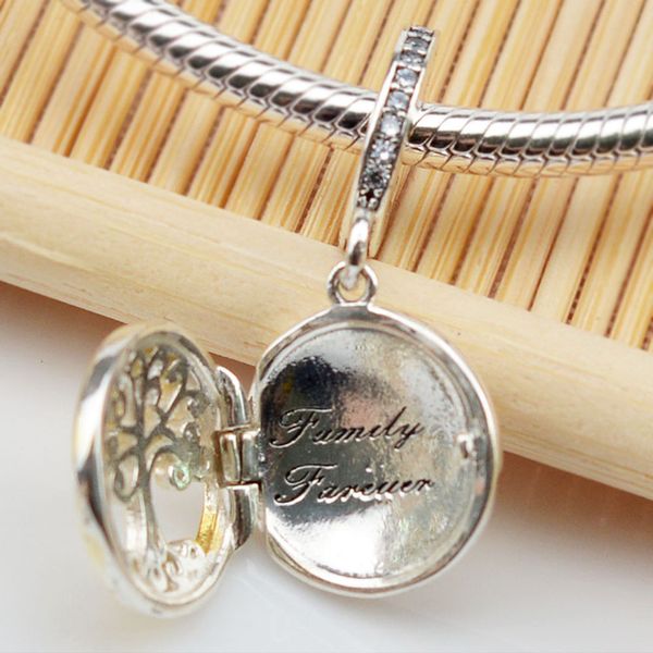 

edell authentic 925 sterling silver bead charm gold family roots two-tone locket pendant bead fit women pandora bracelet bangle diy jewelry, Black