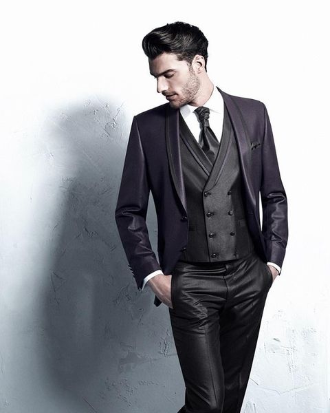 

wholesale- fashion purple suit mens wedding suits shawl lapel mens tuxedos groom suits three piece suit ( jacket+pants+vest+tie, White;black