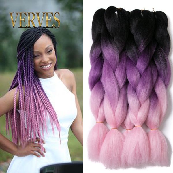 Verves Ombre Kanekalon Braiding Hair Braid Synthetic Purple Pink