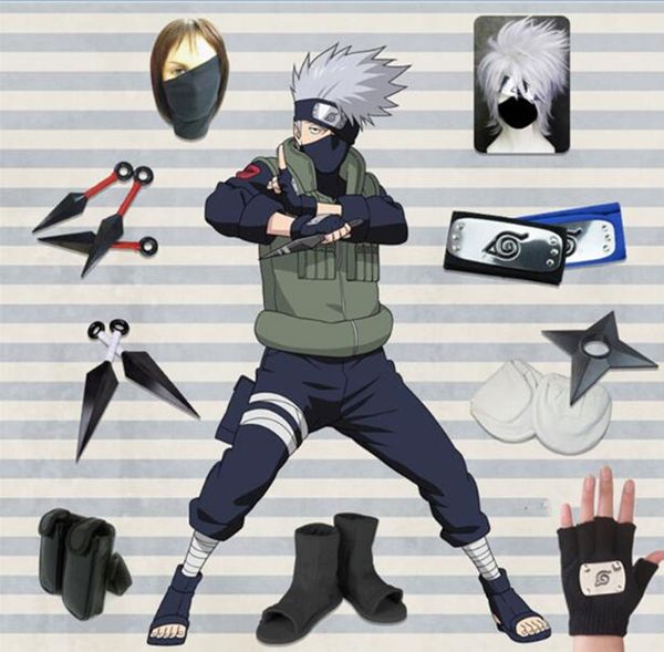 

malidaike аниме наруто хатаке какаши полный комплект косплей костюм одеть с оружием сценическое свойство, Black