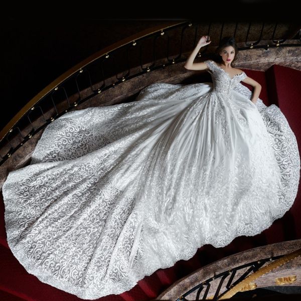 

gorgeous v-neck off-shoulder wedding gowns appliqued organza backless bridal dresses 2017 custom made charming princess wedding dresses, White