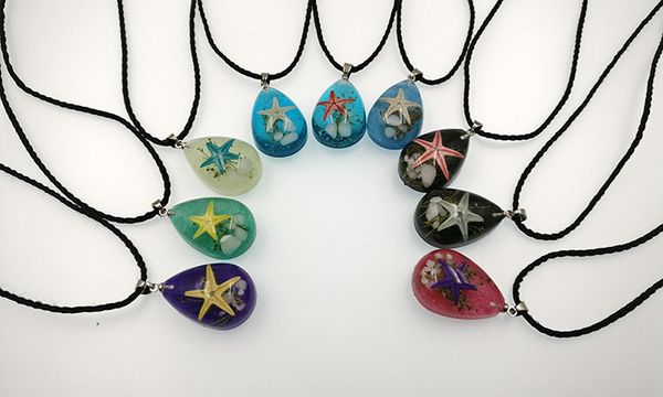 

natural resin starfish necklace specimen luminous stone necklace waterdrop shape women necklace, Silver