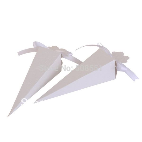 

wholesale- cone shape favor candy gift boxes with ribbon for party favors 12pcs