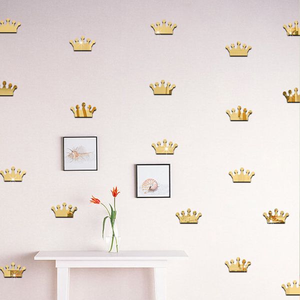 3d Acrylic Mirror Wall Stickers Kids Room Decoration Gold Silver Princess Crown Shape Sticker Art Decals Home Décor Transfers