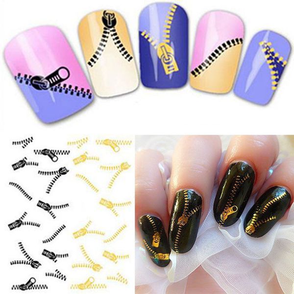 

new nail art stickers peacock feather zip style transfers decal ing, Black