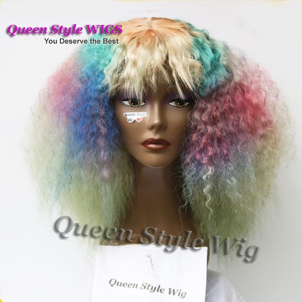 African American Colorful Mermaid Rainbow Hair Wigs Synthetic Heat