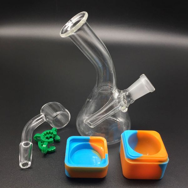 Mini bicchiere in vetro Bong Femmina 10mm Giunto con 2mm Quarzo Banger Nail Keck Clip Silicone Antiaderente Cera Contenitori Tubi d'acqua in vetro