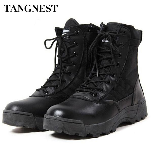 

wholesale-tangnest men's desert boots army special forces tactical combat boot autumn mens fashion high-shoes footwear big size xmx285, Black