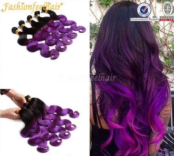 2 Tone Purple Hair Extension Ombre Purple Peruvian Humain Hair
