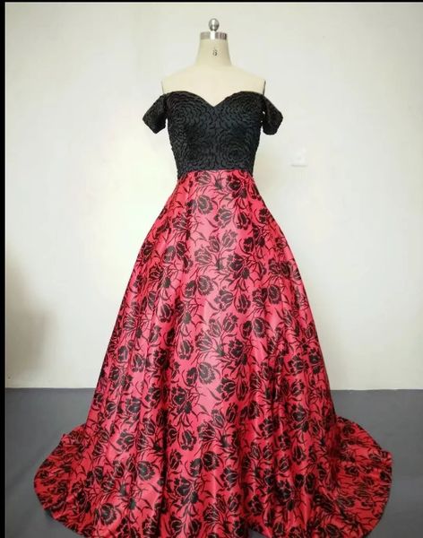 

real ps woman sweetheart cap sleeve robe de soiree floral long a-line evening dress vestido de festa elegant long prom dress, Red