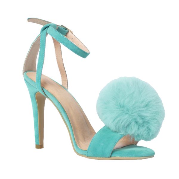 

kolnoo womens handmade fur ball deco high heel summer sandals party dress shoes blue xd403, Black