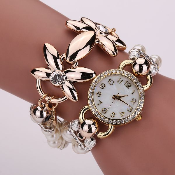 

wengle 2018 new jewelry elegant temperament pearl four leaf clover luxury gift dress hand catenary watch, Slivery;brown