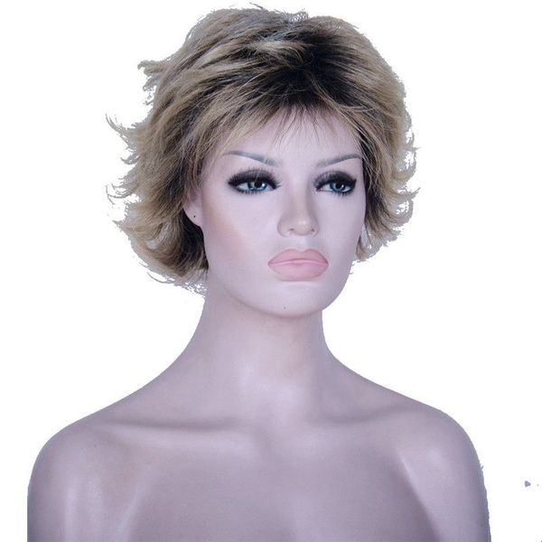 Short Blonde With Dark Roots Ombre Choppy Layers Synthetic Hair