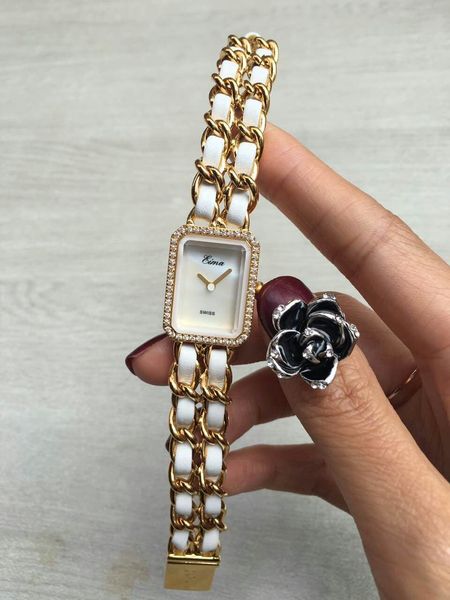 

luxury gold rhinestone fashion lady women chain for leather steel watch lady bracelet with wristwatch new stainless quartz gift ihmbx, Slivery;brown