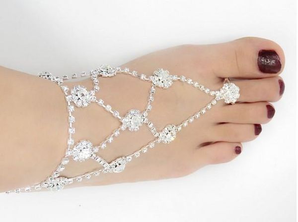 

wedding rhinestone barefoot sandals beach wedding jewelry toe ring anklet foot chains ankle bracelets foot jewelry, Red;blue